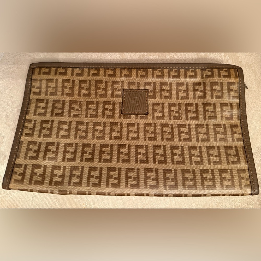 Fendi Crystal Zucca Clutch, Brown